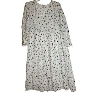 A New Day Dress Womens 2XL White Floral Long Sleeve Pockets Tiered Rayon Maxi